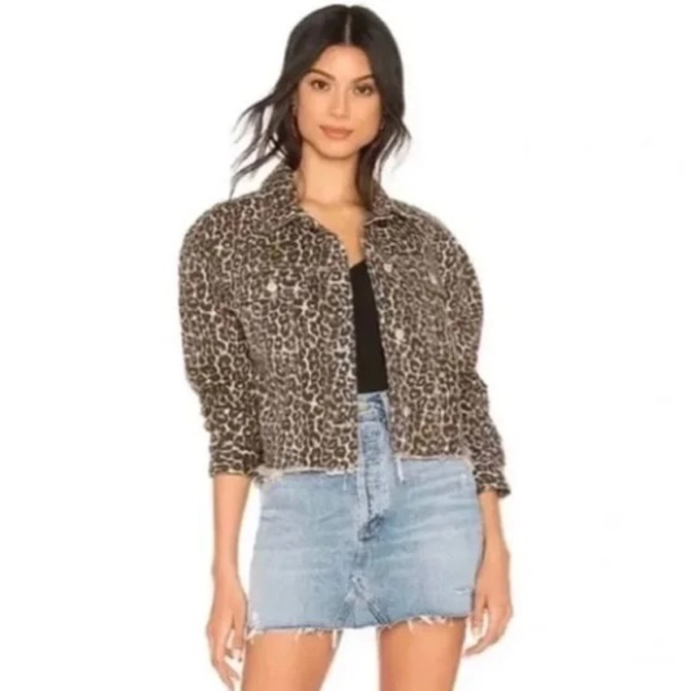 Free People cropped denim leopard jacket M L XL - Picture 15 of 16